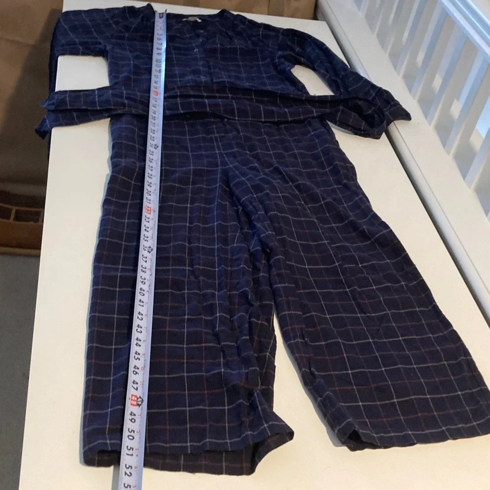 Outerknown Organic Cotton Flannel Jumpsuit Navy Plaid Long Sleeve Small